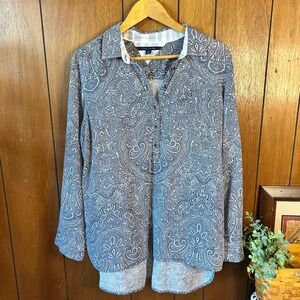 Tommy Hilfiger Women's L Paisley Print‎ Long Sleeve Button Down Blouse Top